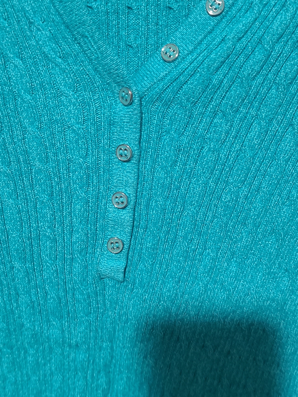 Scott Turquoise Cable Knit V-Neck Button Sweater